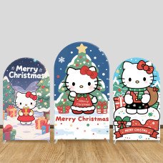 JY1180  Hello Kitty Winter Christmas Tree Arch Backdrop Cover, Elastic Fabric Background for Festive & Cute Themed Party