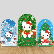 JY1181  Hello Kitty Winter Christmas Tree Arch Backdrop Cover, Elastic Fabric Background for Festive & Cute Themed Party