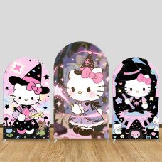 JY1182  Hello Kitty Witch Magic Arch Backdrop Cover, Elastic Fabric Background for Magical & Halloween Themed Party