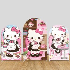 JY1184  Hello Kitty Maid Cafe Arch Backdrop Cover, Elastic Fabric Background for Sweet & Cafe Themed Party