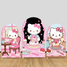 JY1185  Hello Kitty Baker & Cake Arch Backdrop Cover, Elastic Fabric Background for Dessert & Food Themed Party