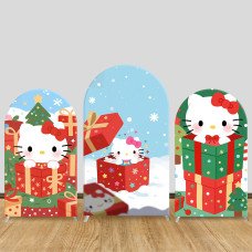 JY1186  Hello Kitty Christmas Gift Box Arch Backdrop Cover, Elastic Fabric Background for Holiday & Festive Party