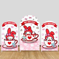 JY1193  My Melody Teacup Arch Backdrop Cover, Elastic Fabric Background for Cute & Kawaii Themed Party