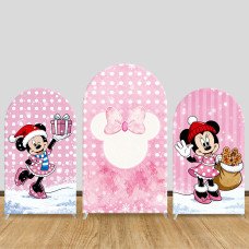 JY1198  Pink Christmas Minnie Mouse Arch Backdrop Cover, Elastic Fabric Background for Holiday & Festive Party