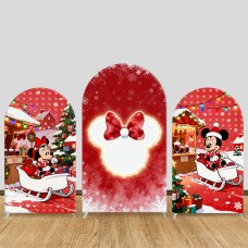 JY1199 Red Christmas Minnie Mouse Arch Backdrop Cover, Elastic Fabric Background for Festive & Cute Themed Party