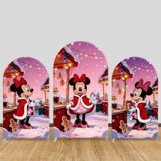JY1202 Minnie Mouse Christmas Market Arch Backdrop Cover, Elastic Fabric Background for Festive & Cute Themed Party