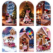 JY1203 Minnie Mouse Cozy Christmas Series Arch Backdrop Cover, Elastic Fabric Background for Family & Holiday Party