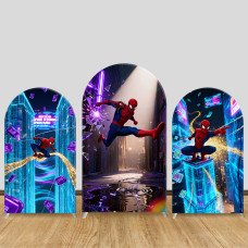 JY1205 Cyberpunk Spider-Man Arch Backdrop Cover, Elastic Fabric Background for Superhero & Sci-Fi Themed Party