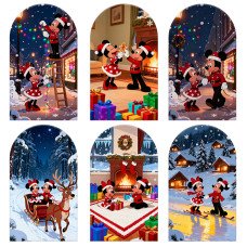 JY1207 Mickey & Minnie Christmas Adventure Series Arch Backdrop Cover, Elastic Fabric Background for Kids & Festive Party