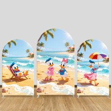 JY1208 Donald & Daisy Duck Beach Couple Arch Backdrop Cover, Elastic Fabric Background for Summer & Themed Party