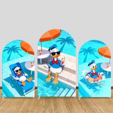 JY1209 Donald Duck Pool Vacation Arch Backdrop Cover, Elastic Fabric Background for Summer & Pool Party