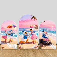 JY1210 Donald & Daisy Duck Romantic Beach Arch Backdrop Cover, Elastic Fabric Background for Summer & Couple Themed Party