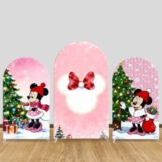 JY1214 Pink Christmas Minnie Mouse Arch Backdrop Cover, Elastic Fabric Background for Holiday & Festive Party