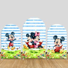 JY1215 Mickey & Minnie Spring Reading Arch Backdrop Cover, Elastic Fabric Background for Kids & Nature Themed Party