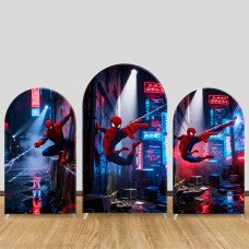 JY1217 Cyberpunk Spider-Man Arch Backdrop Cover, Elastic Fabric Background for Superhero & Sci-Fi Themed Party