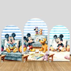 JY1218 Cozy Reading Mickey Mouse Arch Backdrop Cover, Elastic Fabric Background for Kids & Family Party