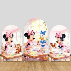 JY1219 Craft Time Minnie & Daisy Arch Backdrop Cover, Elastic Fabric Background for Cute & Creative Themed Party