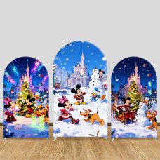 JY1221 Disney Castle Christmas Party Arch Backdrop Cover, Elastic Fabric Background for Holiday & Kids Themed Party