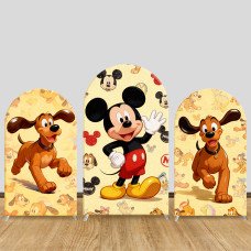 JY1229  Vintage Mickey & Pluto Arch Backdrop Cover, Elastic Fabric Background for Nostalgic & Disney Themed Party