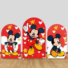 JY1230  Red Starry Mickey Mouse Arch Backdrop Cover, Elastic Fabric Background for Kids & Magical Themed Party