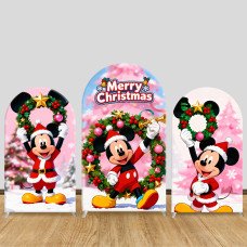 JY1231  Mickey Mouse Christmas Wreath Arch Backdrop Cover, Elastic Fabric Background for Holiday & Festive Party