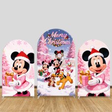 JY1232  Pink Christmas Minnie Mouse Arch Backdrop Cover, Elastic Fabric Background for Kids & Cute Themed Party