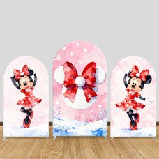 JY1235  Watercolor Christmas Minnie Mouse Arch Backdrop Cover, Elastic Fabric Background for Festive & Artistic Themed Party