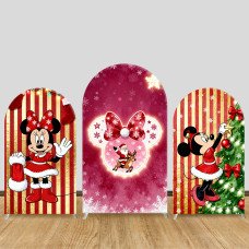 JY1236  Red & Gold Christmas Minnie Mouse Arch Backdrop Cover, Elastic Fabric Background for Holiday & Festive Party