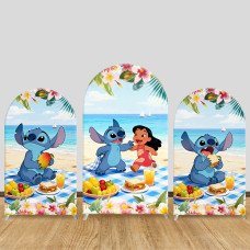 JY1245  Picnic Time Stitch & Lilo Arch Backdrop Cover, Elastic Fabric Background for Cute & Friendship Themed Party