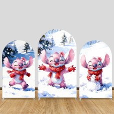 JY1246  Winter Pink Stitch Arch Backdrop Cover, Elastic Fabric Background for Festive & Cute Themed Party
