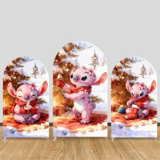 JY1247  Christmas Pink Stitch Arch Backdrop Cover, Elastic Fabric Background for Holiday & Warm Themed Party