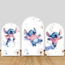 JY1248  Winter Blue Stitch Arch Backdrop Cover, Elastic Fabric Background for Snow & Playful Themed Party
