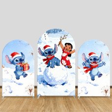 JY1251 Winter Christmas Stitch & Lilo Arch Backdrop Cover, Elastic Fabric Background for Holiday & Friendship Themed Party