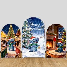 JY1259 Christmas Market Stitch Arch Backdrop Cover, Elastic Fabric Background for Festive & Cozy Themed Party