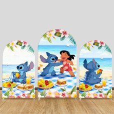 JY1263 Beach Picnic Stitch & Lilo Arch Backdrop Cover, Elastic Fabric Background for Summer & Friendship Themed Party