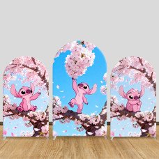 JY1266 Cherry Blossom Angel Stitch Arch Backdrop Cover, Elastic Fabric Background for Spring & Cute Themed Party