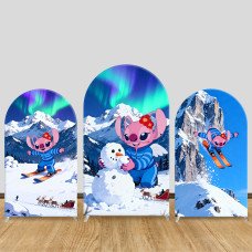 JY1270 Aurora Skiing Angel Stitch Arch Backdrop Cover, Elastic Fabric Background for Winter & Magical Themed Party