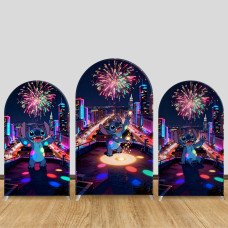 JY1271 Neon City Stitch Arch Backdrop Cover, Elastic Fabric Background for Night & Vibrant Themed Party