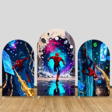 JY1274 Cyberpunk Spider-Man Arch Backdrop Cover, Elastic Fabric Background for Sci-Fi & Action Themed Party