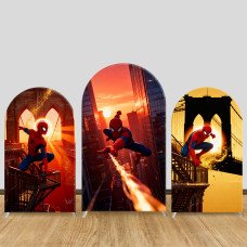 JY1278 Brooklyn Bridge Spider-Man Arch Backdrop Cover, Elastic Fabric Background for Superhero & Landmark Themed Party