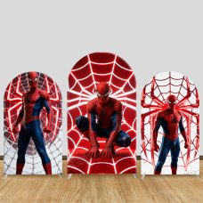 JY1281 Red Web Spider-Man Arch Backdrop Cover, Elastic Fabric Background for Superhero & Bold Themed Party