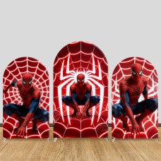 JY1282 Web Logo Spider-Man Arch Backdrop Cover, Elastic Fabric Background for Superhero & Iconic Themed Party