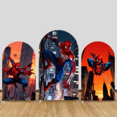 JY1284 Sunset City Spider-Man Arch Backdrop Cover, Elastic Fabric Background for Superhero & Adventure Themed Party