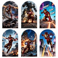JY1287 Battle Iron Man Series Arch Backdrop Cover, Elastic Fabric Background for Superhero & Action Themed Party