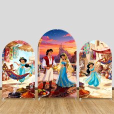 JY1289 Arabian Style Aladdin & Jasmine Arch Backdrop Cover, Elastic Fabric Background for Fairy Tale & Cultural Themed Party