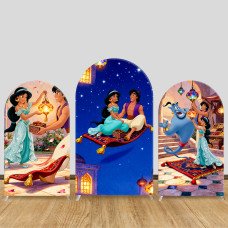 JY1290 Starry Night Magic Carpet Aladdin & Jasmine Arch Backdrop Cover, Elastic Fabric Background for Fairy Tale & Magical Themed Party