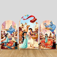 JY1292 Market Festival Aladdin & Jasmine Arch Backdrop Cover, Elastic Fabric Background for Fairy Tale & Cultural Themed Party