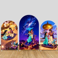 JY1293 Magic Starry Sky Aladdin & Jasmine Arch Backdrop Cover, Elastic Fabric Background for Fairy Tale & Whimsical Themed Party
