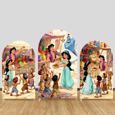 JY1294 Market Interaction Aladdin & Jasmine Arch Backdrop Cover, Elastic Fabric Background for Fairy Tale & Playful Themed Party