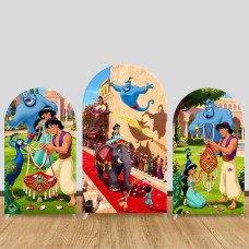 JY1295 Parade Celebration Aladdin & Jasmine Arch Backdrop Cover, Elastic Fabric Background for Fairy Tale & Festive Themed Party